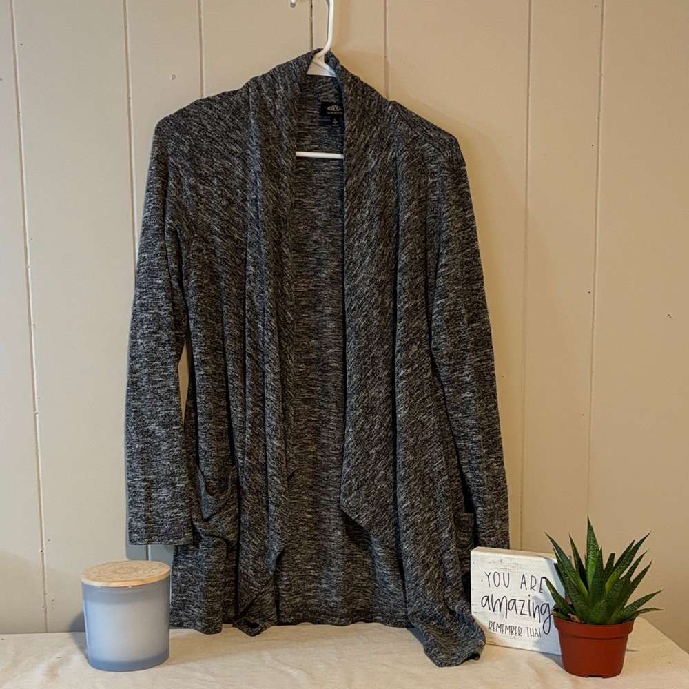bobeau Charcoal Heather Open-Front Cardigan